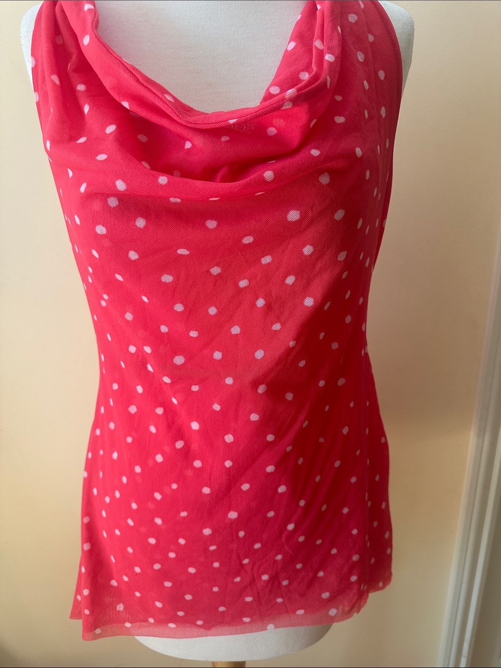 Sweet Pea Coral Pink Polka Dot Cowl Neck Camisole